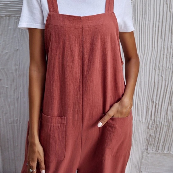 SOLD OUT Boho Terra Cotta Wide Leg Double Pocket Jumpsuit - Picture 3 of 4
